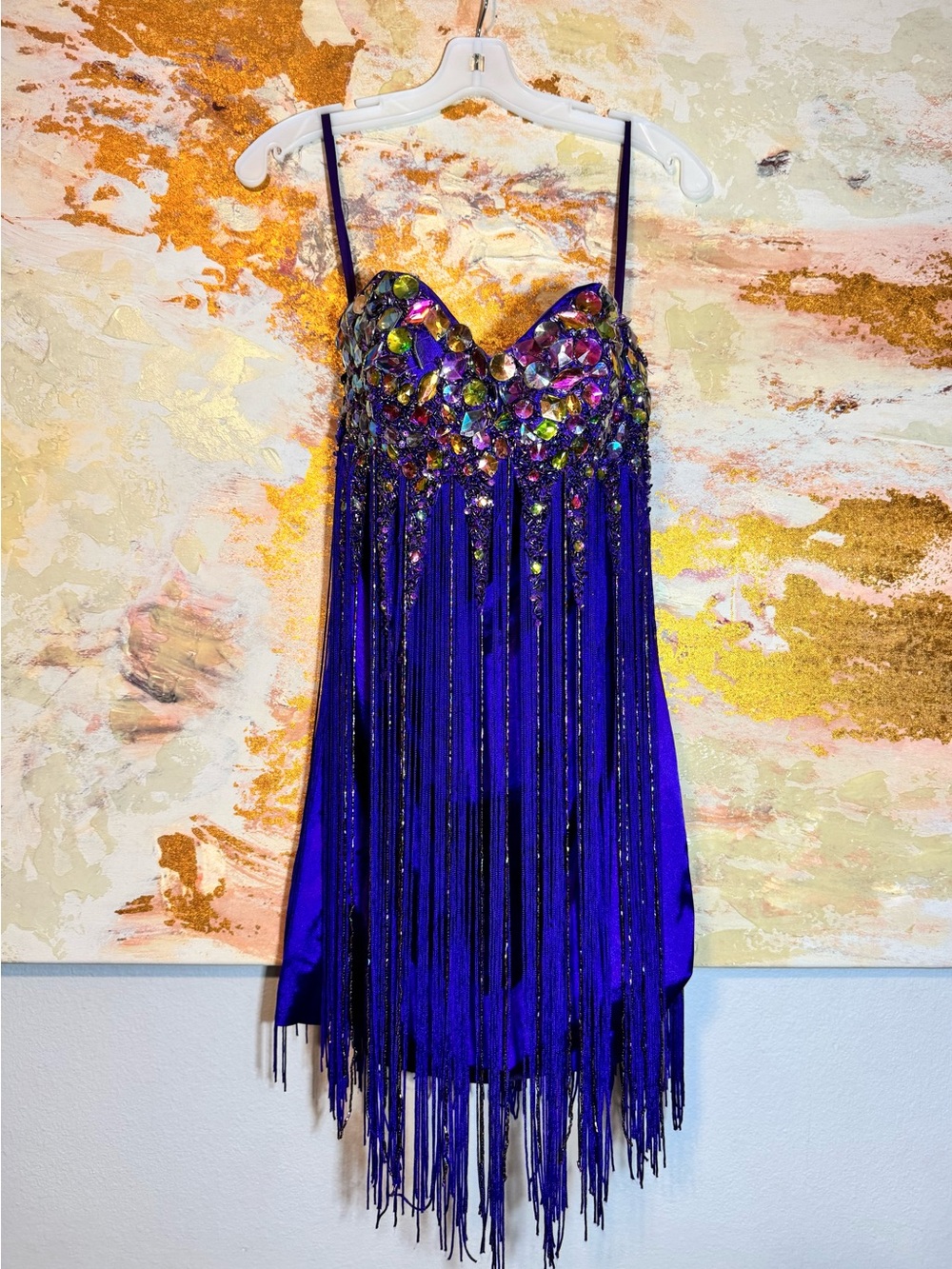 Embellished Fringe Strapless Dress Purple